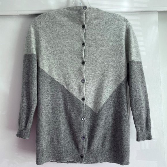 J. Crew Collection Italian Cashmere Gray Color Block Button Back Crew Sweater S - Picture 2 of 14